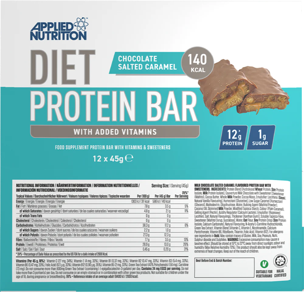 Applied Nutrition Diet Protein Bar Chocolat Caramel salé (12 x 45 g) - Image 3