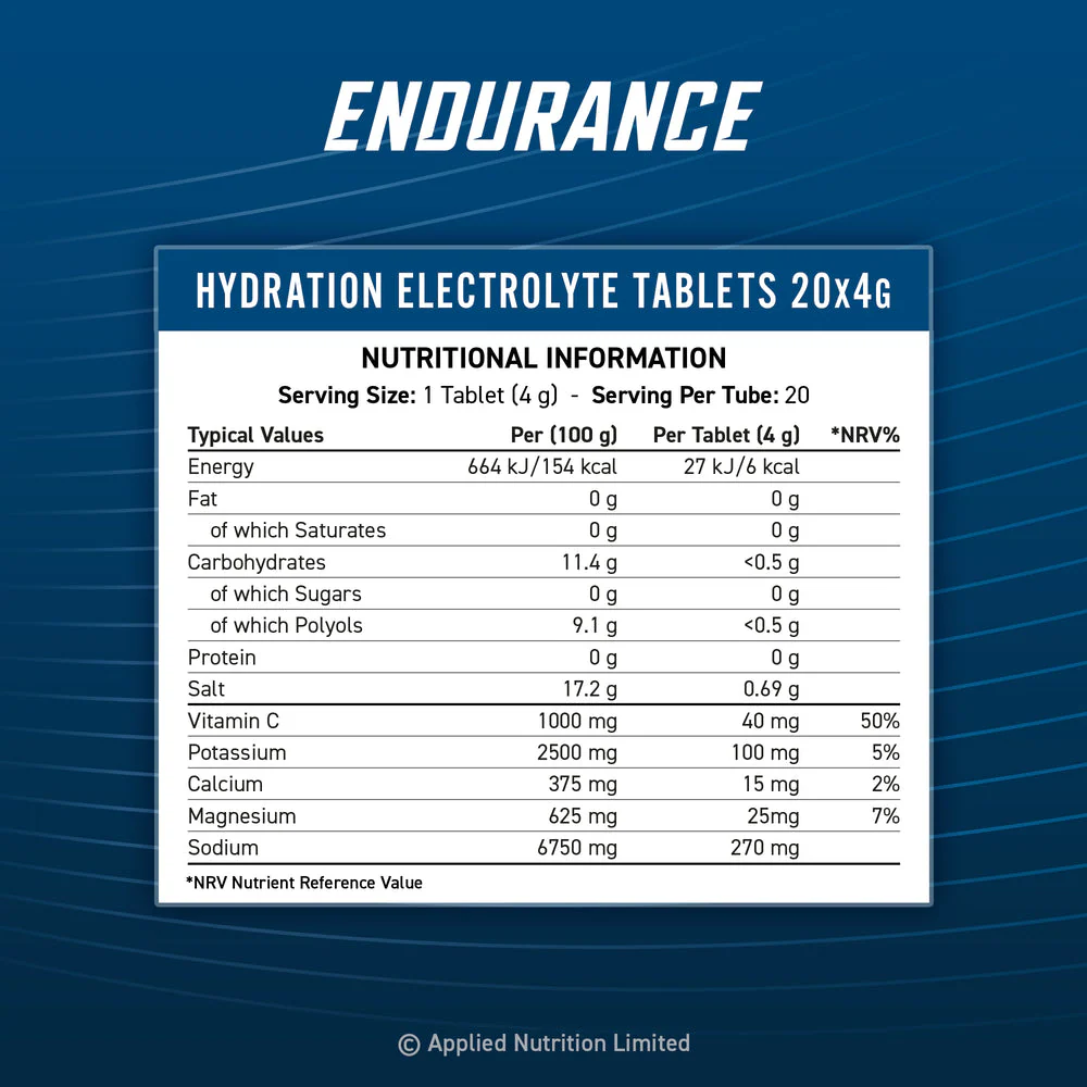 Applied Nutrition Endurance Hydration Electrolyte Tablets Orange (6 x 20 comprimés) - Image 3