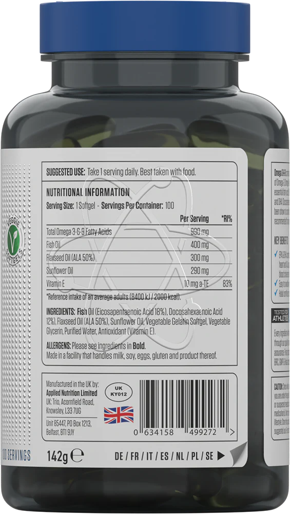Applied Nutrition Tri-Omega 3-6-9 (100 softgels) - Image 2