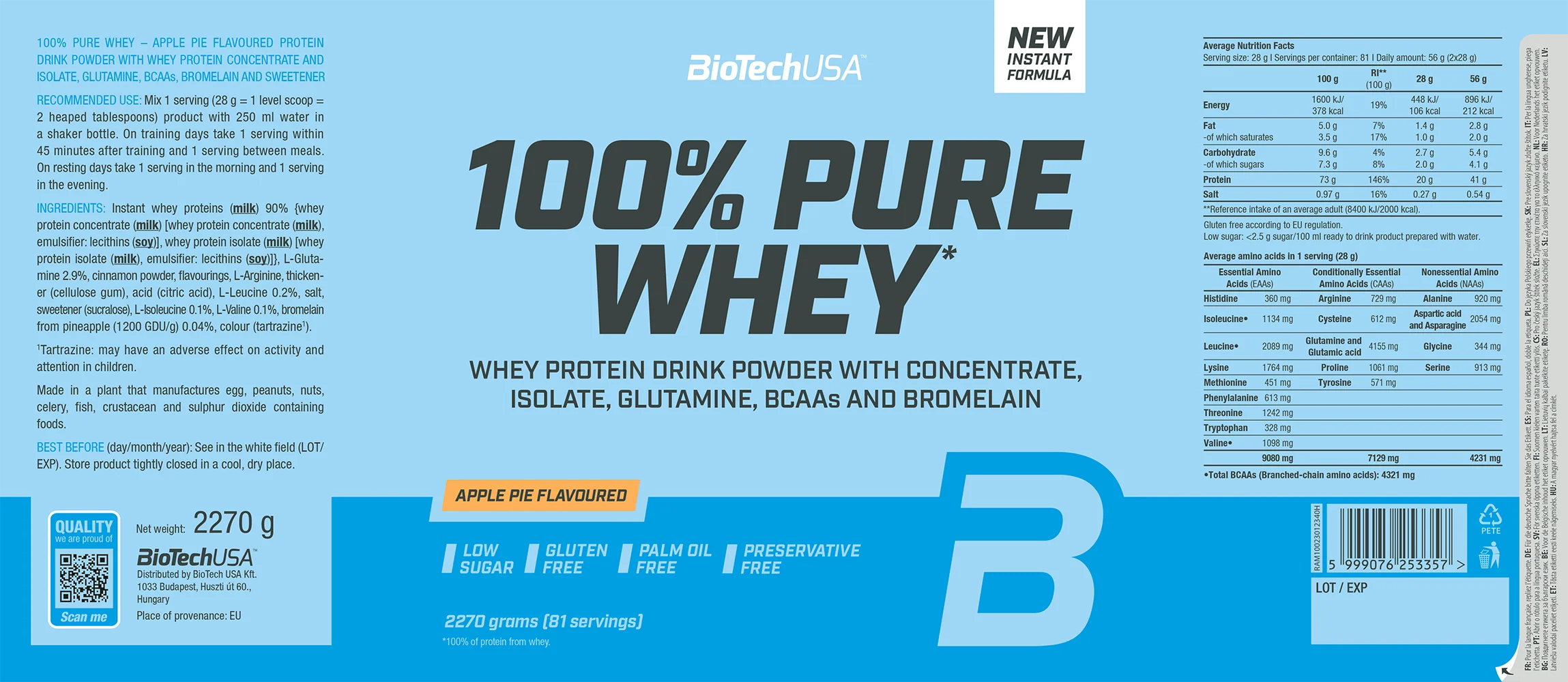 BioTechUSA 100% Pure Whey Apple Pie (2270 g) - Image 2
