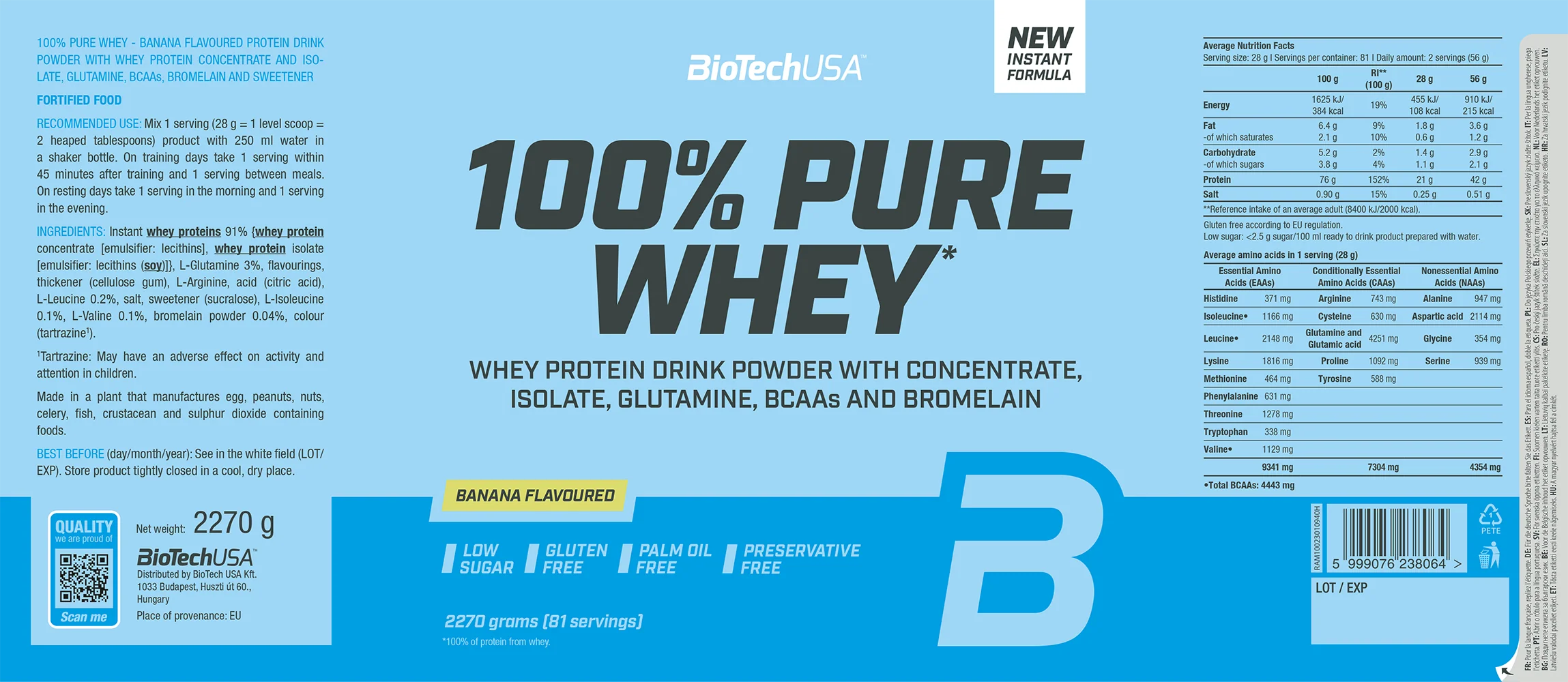 BioTechUSA 100% Pure Whey Banane (2270 g) - Image 2