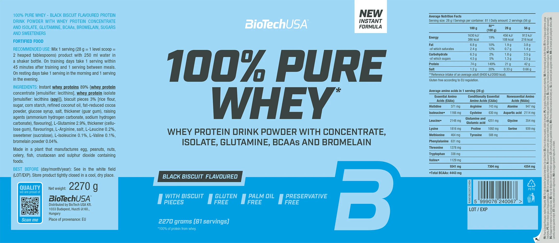 BioTechUSA 100% Pure Whey Black Biscuit (2270 g) - Image 2