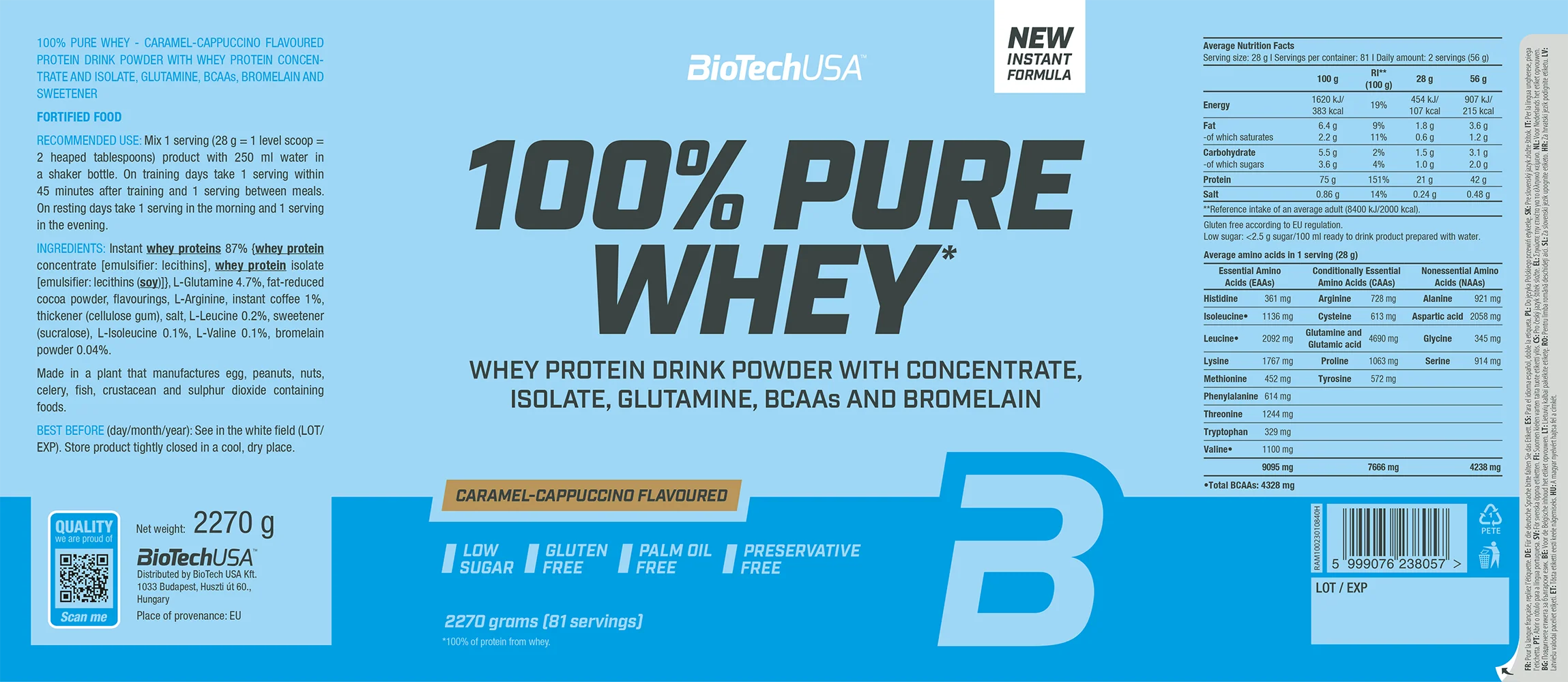 BioTechUSA 100% Pure Whey Caramel-Capuccino (2270 g) - Image 2