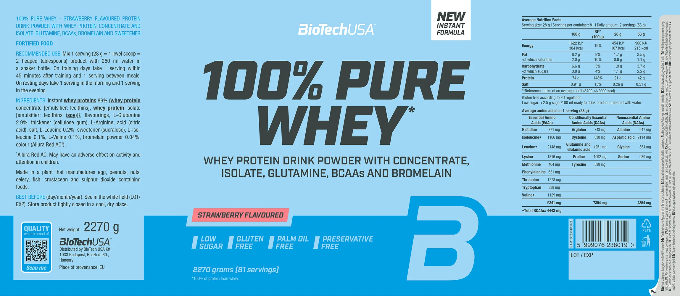 BioTechUSA 100% Pure Whey Fraise (2270 g) - Image 2