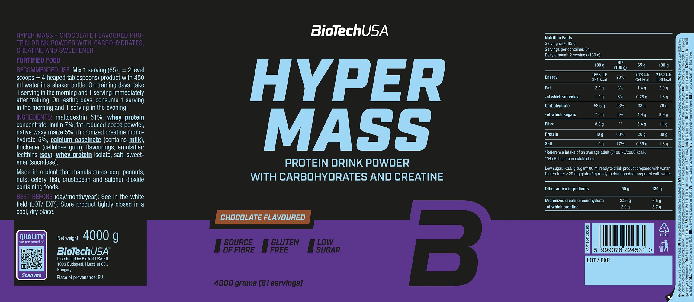 BioTechUSA Hyper Mass Chocolat (4000 g) - Image 2