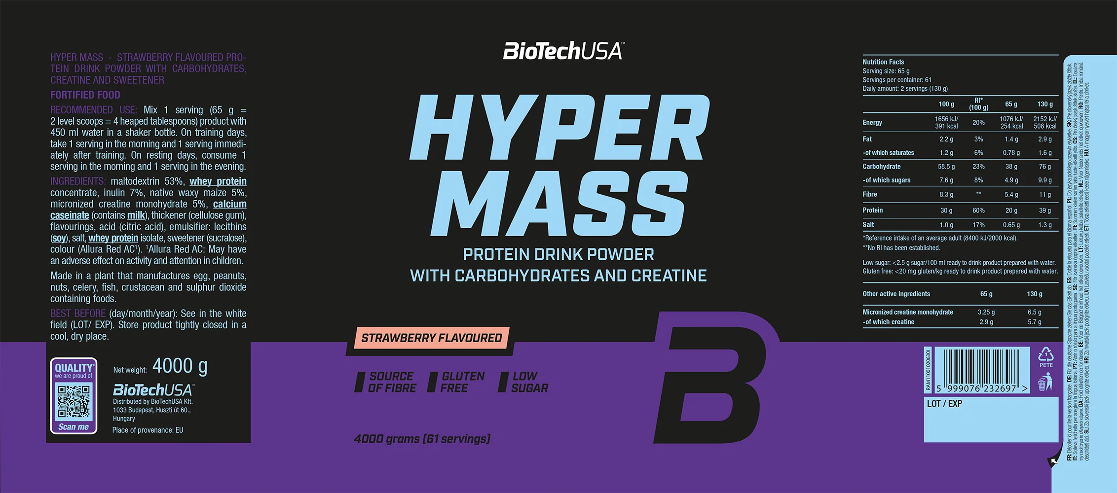 BioTechUSA Hyper Mass Fraise (4000 g) - Image 2