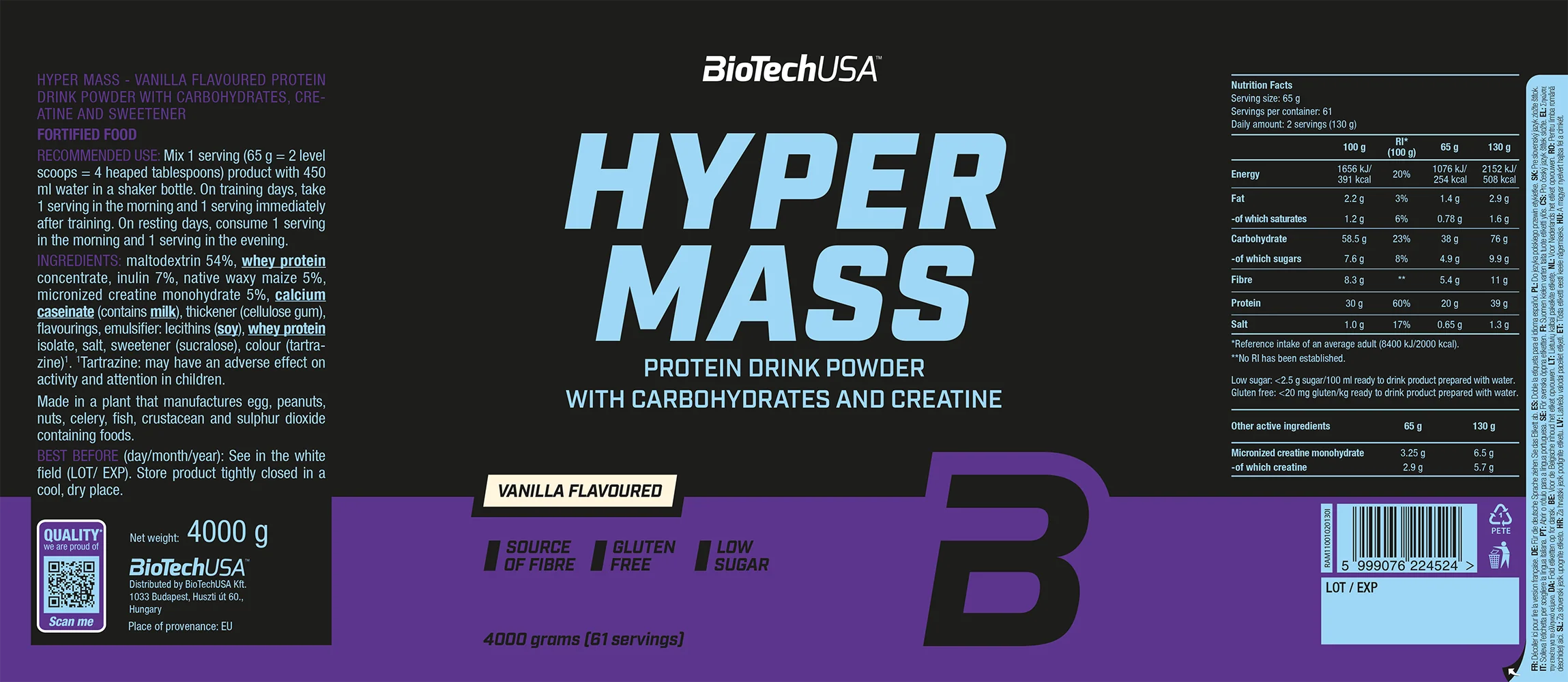 BioTechUSA Hyper Mass Vanille (4000 g) - Image 2
