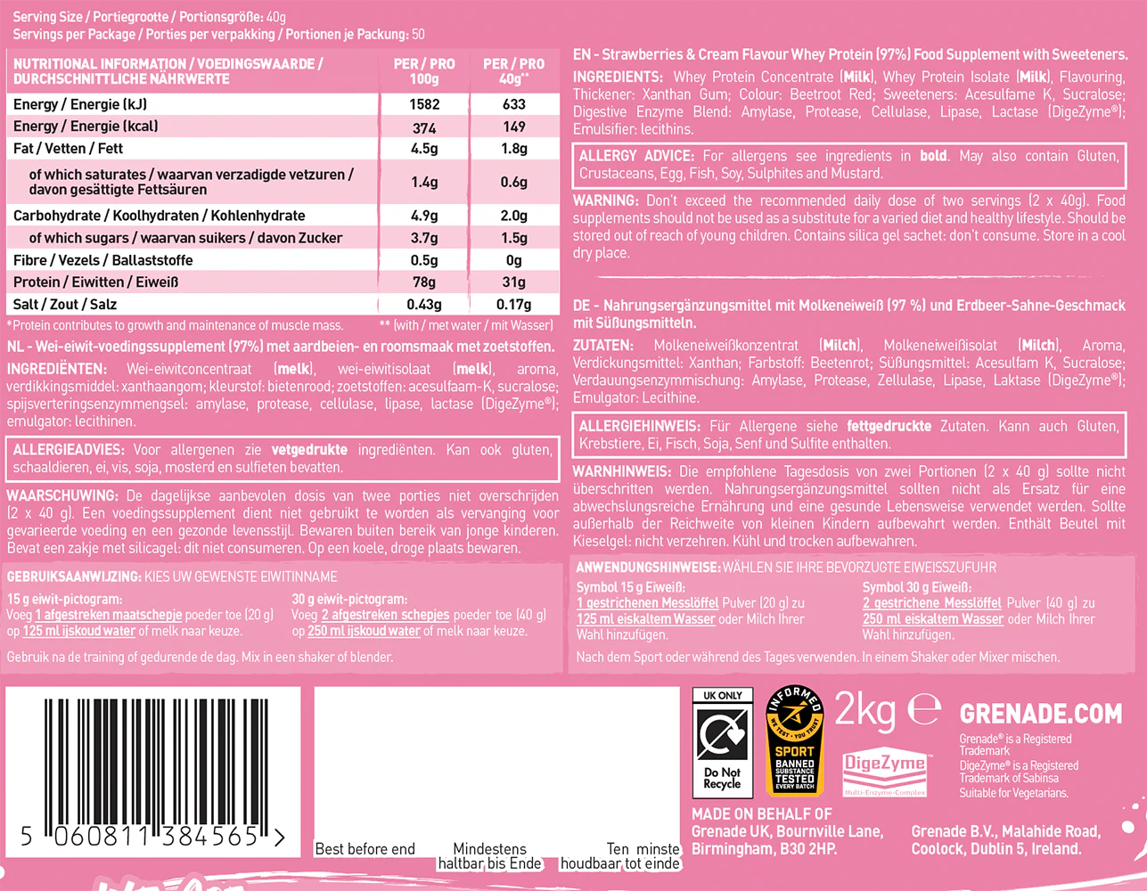 Grenade Protein Strawberries & Cream (2000 g) - Image 2