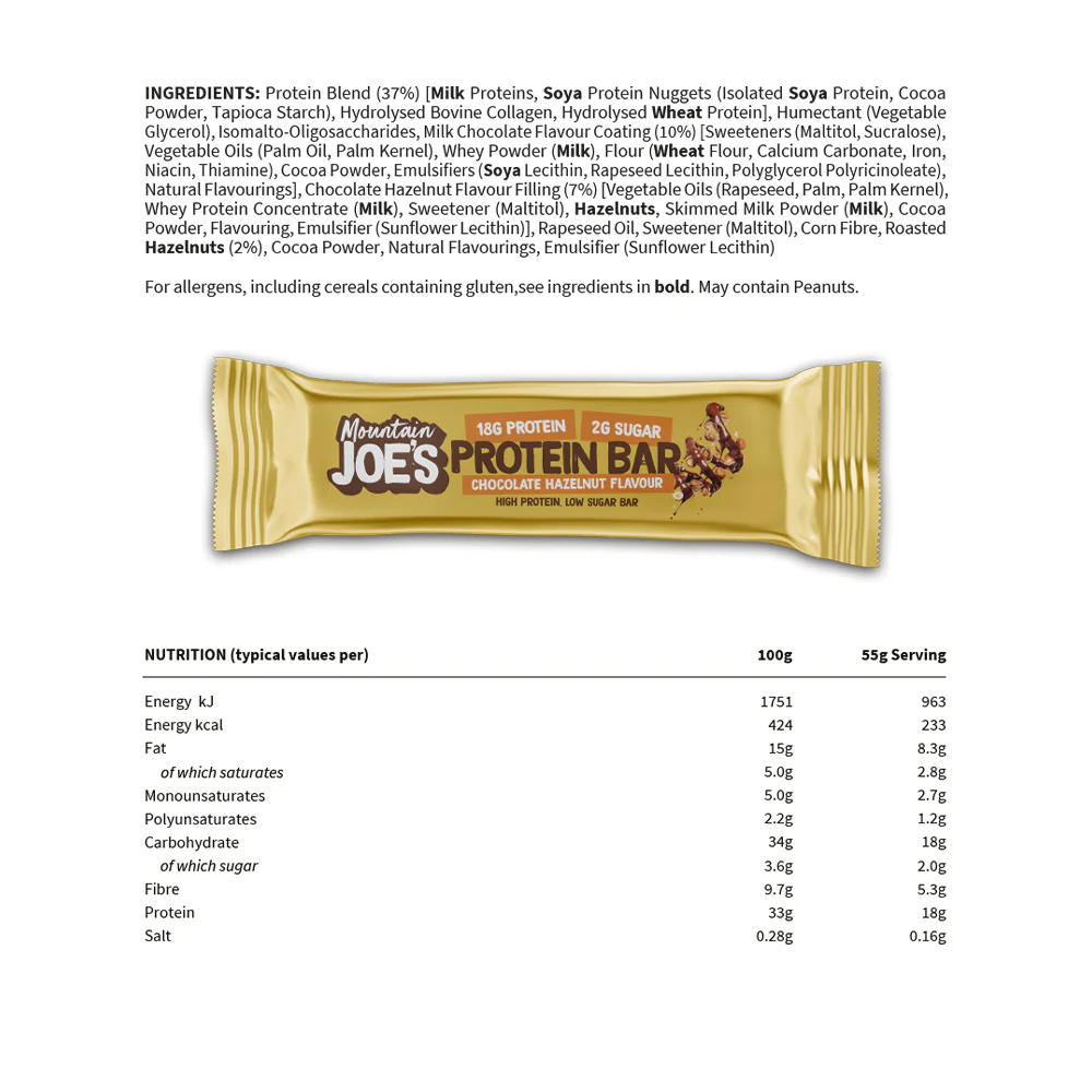 Mountain Joe's Protein Bar Chocolat Noisette (12 x 55 g) - Image 3