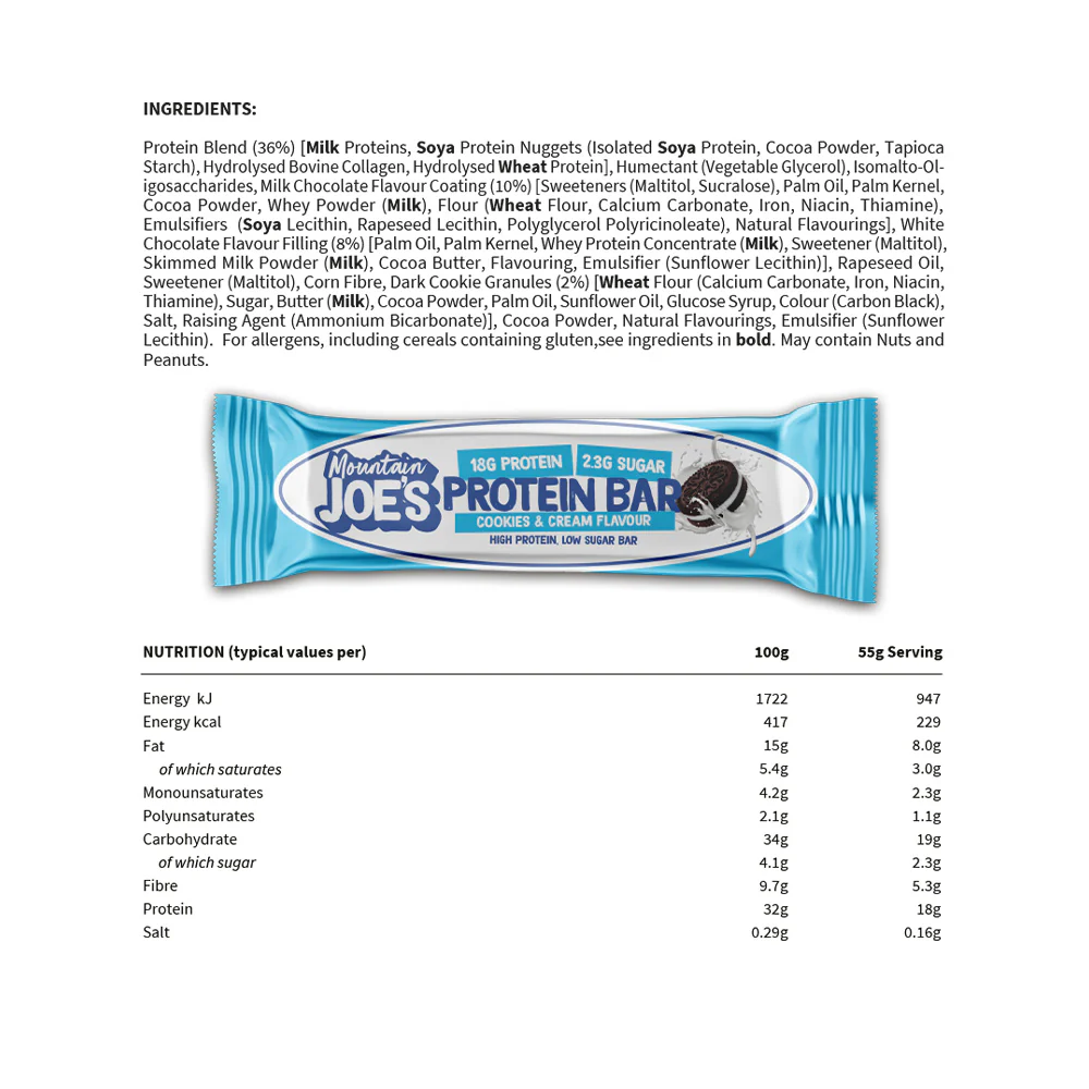 Mountain Joe's Protein Bar Chocolate Cookie Cream (12 x 55 g) - Image 3