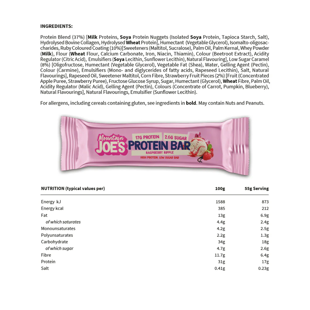 Mountain Joe's Protein Bar Raspberry Ripple (12 x 55 g) - Image 3