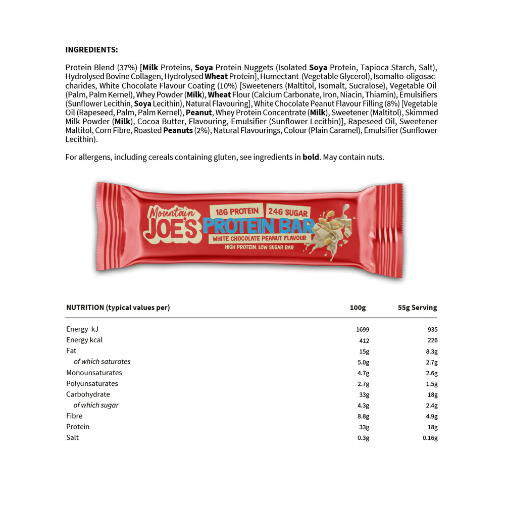 Mountain Joe's Protein Bar Chocolat blanc Cacahuètes salées (12 x 55 g) - Image 3