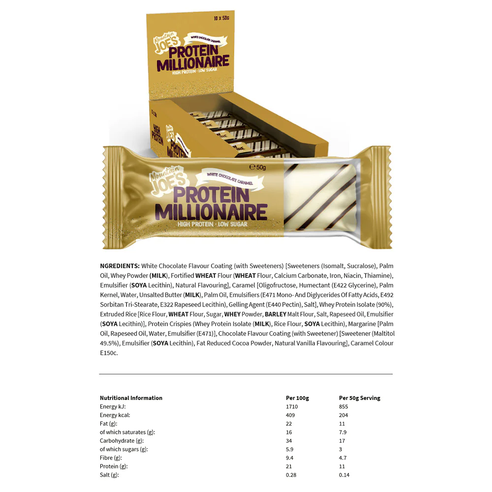 Mountain Joe's Protein Millionaire Chocolat blanc Caramel (10 x 50 g) - Image 3