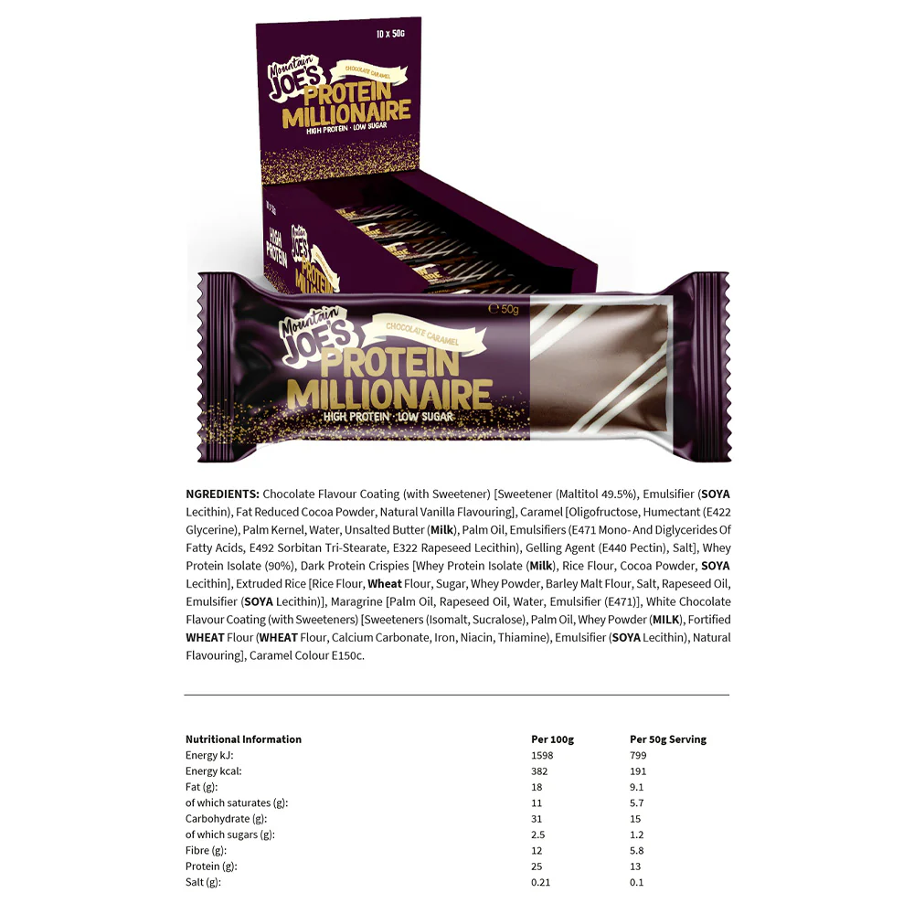 Mountain Joe's Protein Millionaire Chocolat Caramel (10 x 50 g) - Image 3