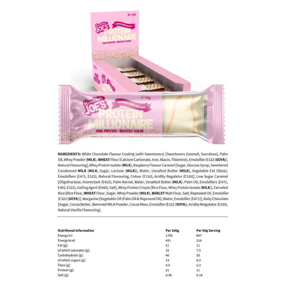 Mountain Joe's Protein Millionaire Framboise Chocolat blanc (10 x 50 g) - Image 3