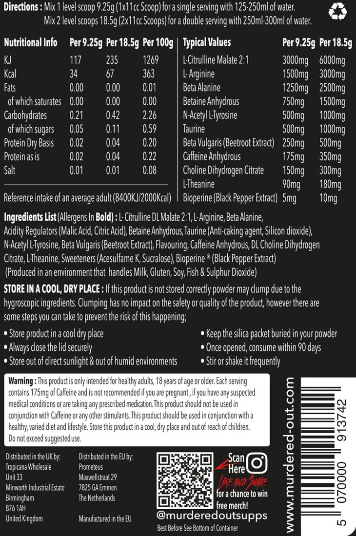 Murdered Out Insidious Pre-Workout Killer Lollipop (463 g) - Image 2