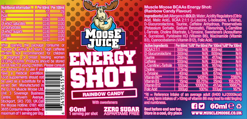 Muscle Moose Energy Shots Rainbow Candy (12 x 60 ml) - Image 3
