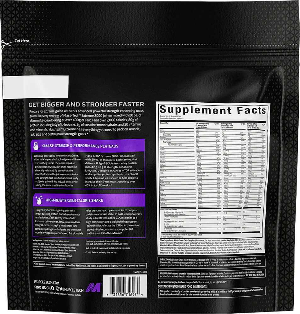 MuscleTech Performance Series Mass Tech Extreme 2000 Vanille (2720 g) - Image 2