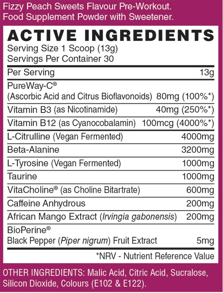 Naughty Boy Energy Pre-Workout Fizzy Peach Sweets (390 g) - Image 2