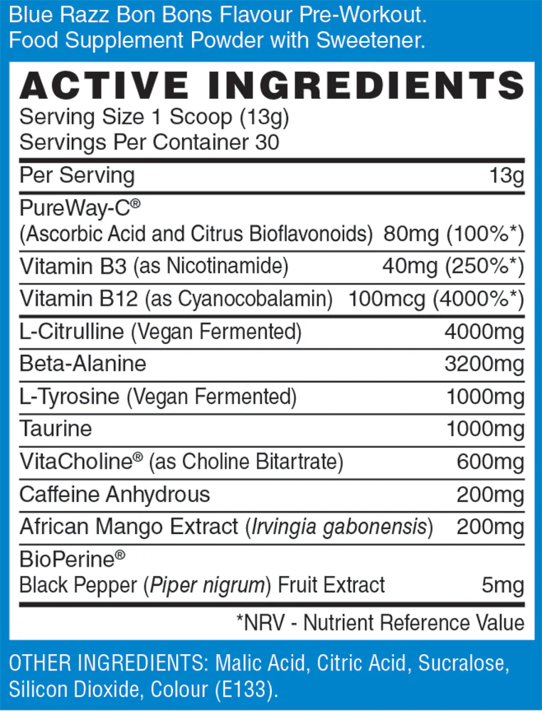 Naughty Boy Energy Pre-Workout Framboise bleue (390 g) - Image 2