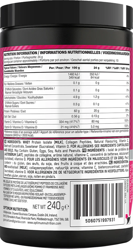 Optimum Nutrition Gold Standard Clear Whey + Collagen Apple & Raspberry (240 g) - Image 2