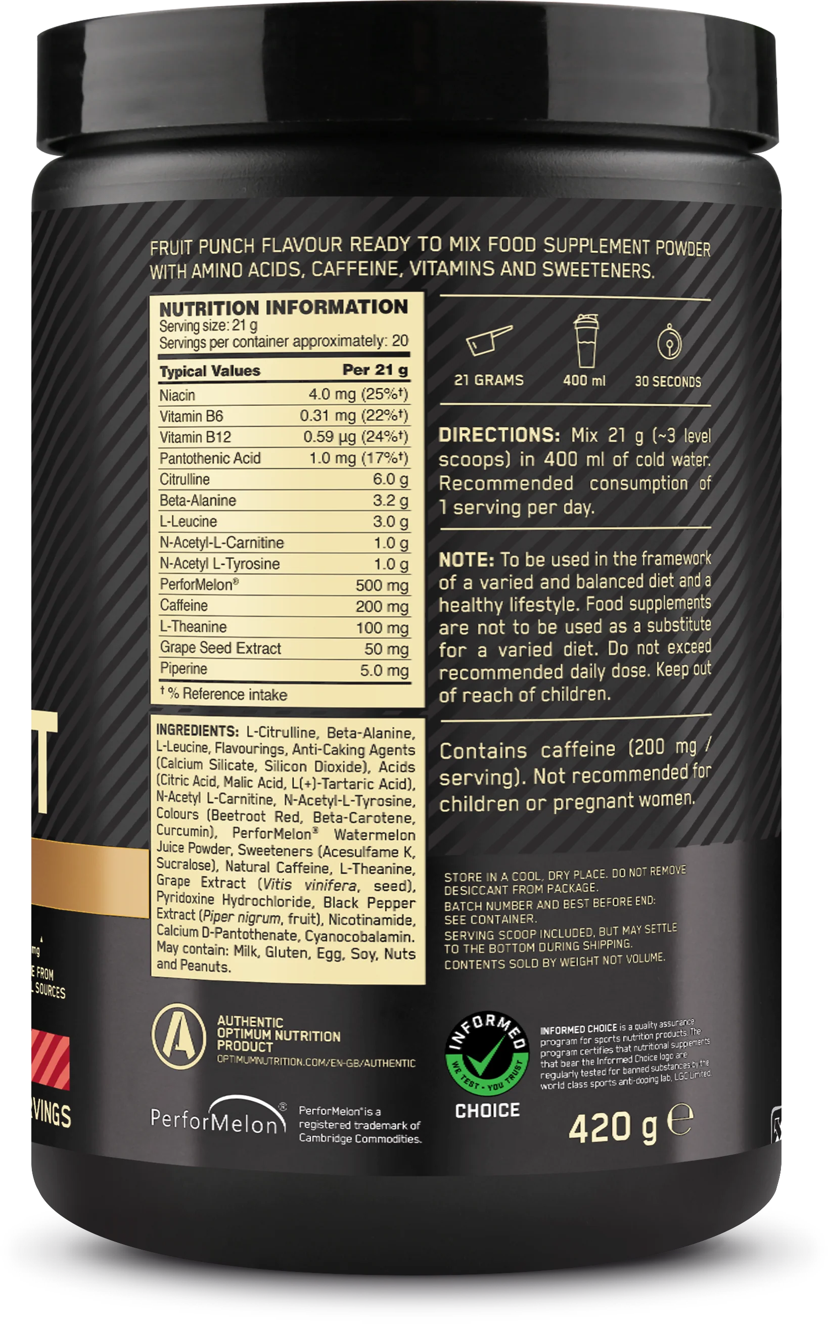 Optimum Nutrition Gold Standard Pre-workout Advanced Fruit Punch (420 g) - Image 2