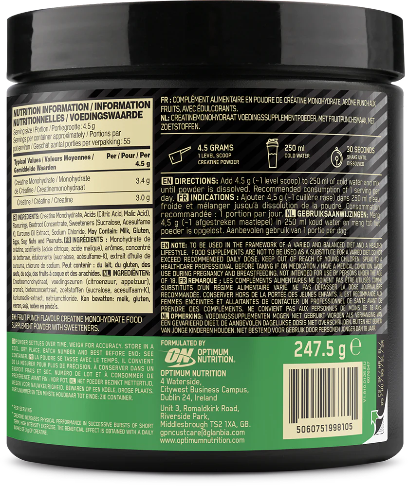 Optimum Nutrition Micronised Creatine Powder Fruit Punch (247,5 g) - Image 2