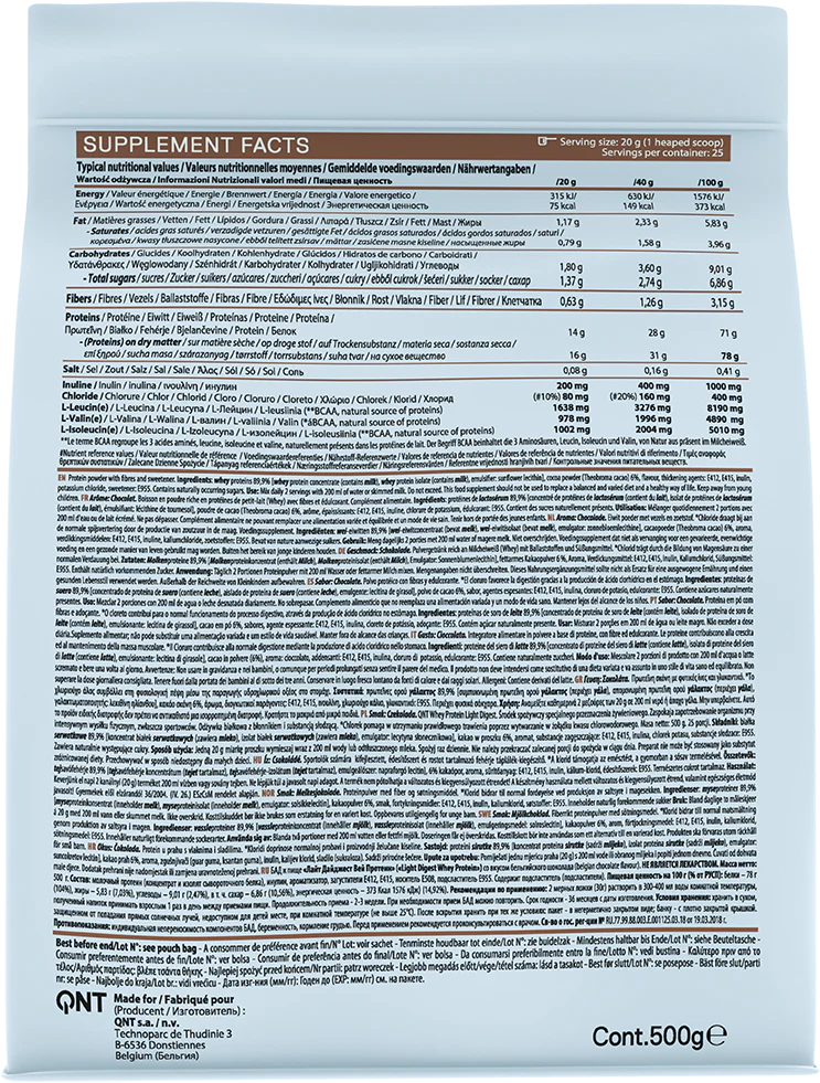 QNT Light Digest Whey Protein Chocolat Belge (500 g) - Image 2