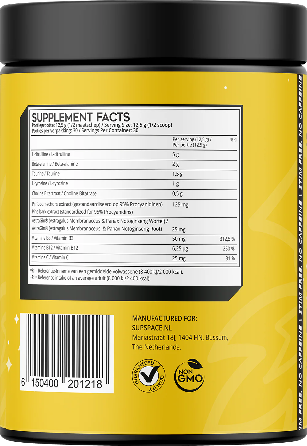 Supspace Pre-workout Zero Stim Framboise bleue (375 g) - Image 2