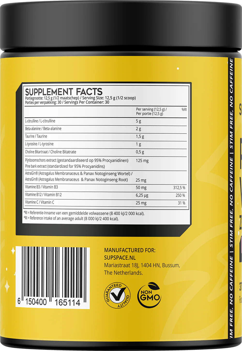 Supspace Pre-workout Zero Stim Pastèque (375 g) - Image 2