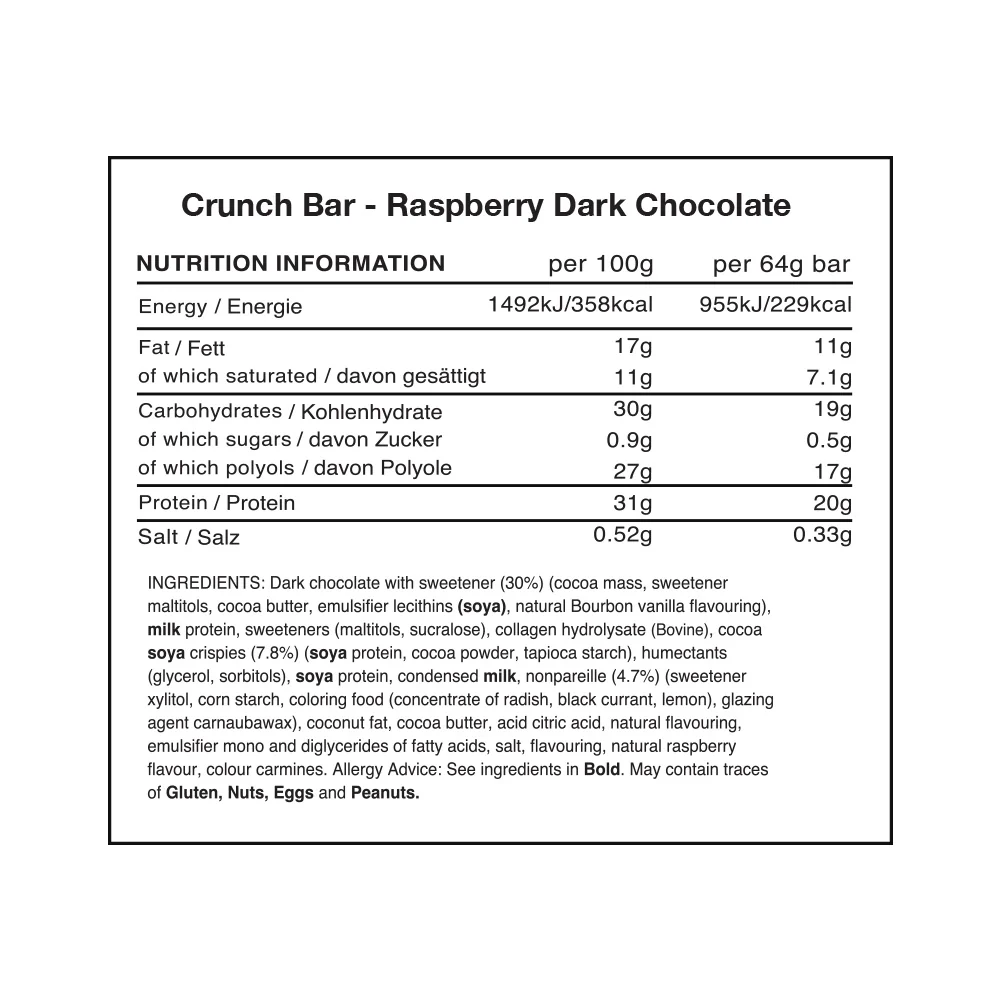 Warrior Crunch Bar Raspberry Dark Chocolate (12 x 64 g) - Image 2