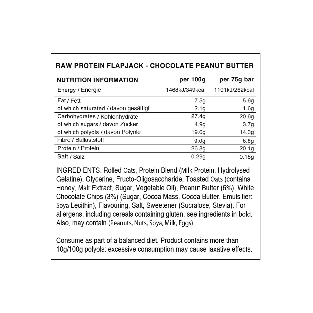 Warrior Raw Protein Flapjack Choco Beurre de cacahuètes (12 x 75 g) - Image 2
