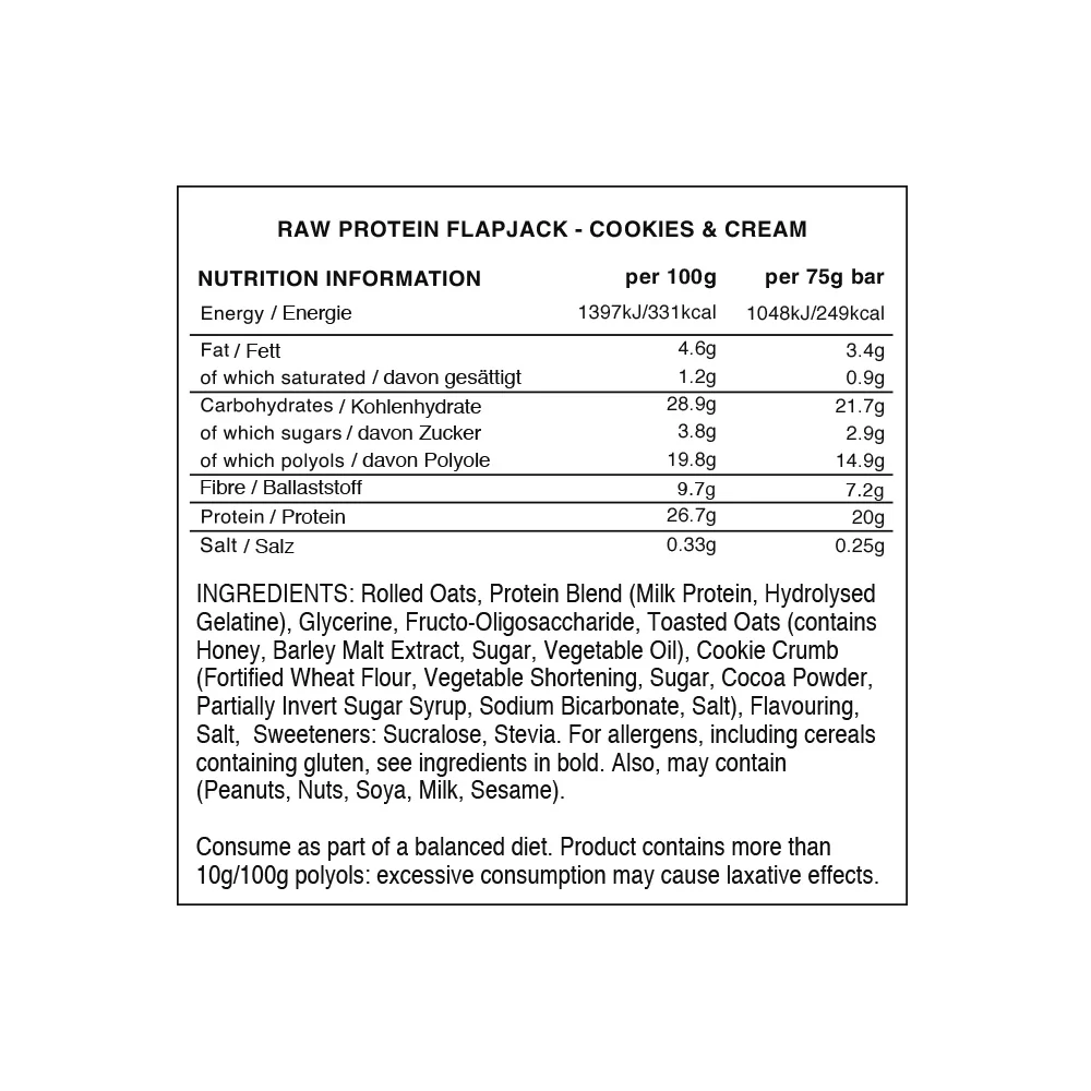 Warrior Raw Protein Flapjack Cookies & Cream (12 x 75 g) - Image 2